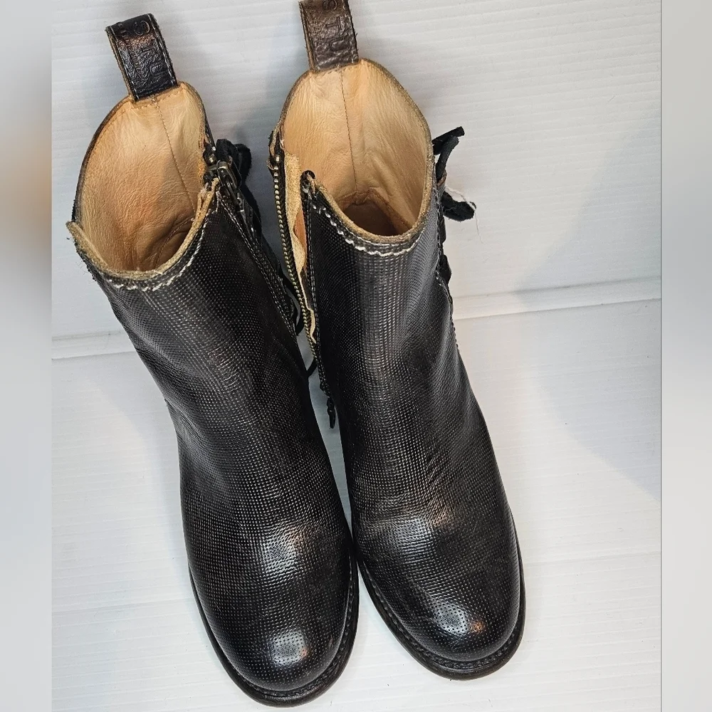 Bed Stu Blaire Graphito Rustic Leather Western Lace-Up Ankle Boots Size 7